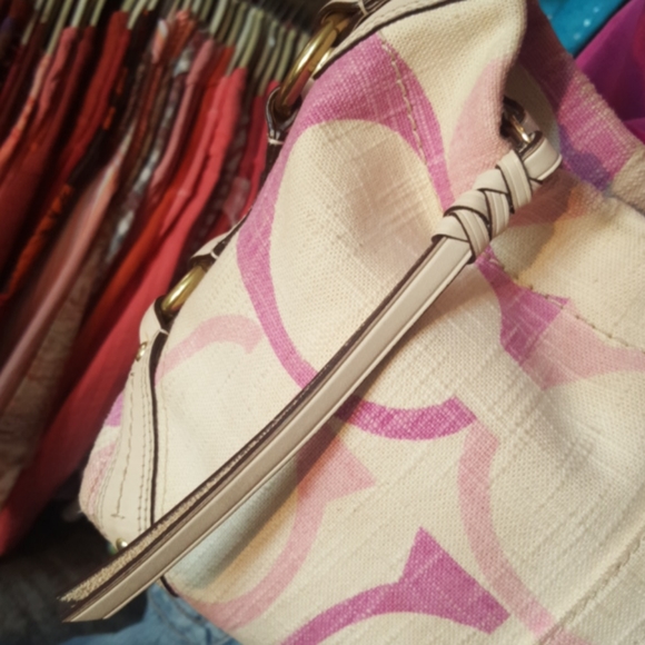 COACH Carly ♡ Gold Canvas|Leather Pinks|Cream Tonal "C" Medium Hobo Shoulder Bag - Picture 6 of 16